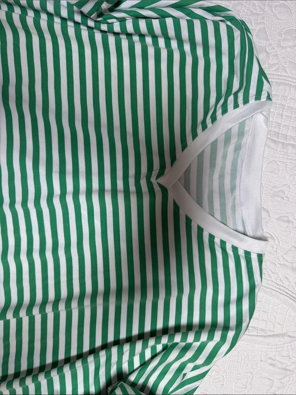 Women’s Green & White Striped Pajama Set - Long Sleeve Top & Shorts -